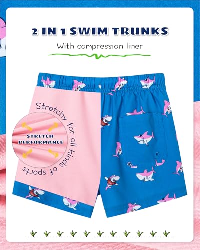 Image of SURF CUZ Boys Swim Trunks with Boxer Brief Liner Toddler Boy Stretch Swimsuit Shorts Quick Dry Swimming Trunks Bathing Suit