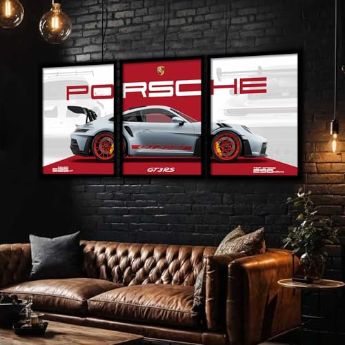 Image of ARTELLY Big Porsche 911 GT3rs Sports Car Framed Wall Posters, Set of 3, Premium Framed Painting, Living Room Bedroom Decoration, Large Size Gift Item for Boys Room Decor (Porsche 2, 19x25 inch)