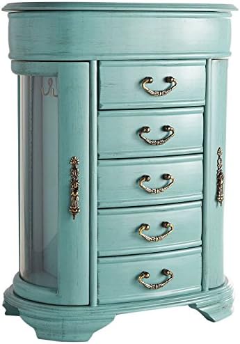 Hives & Honey Daphne Oval Glass Turquoise Jewelry Chest Jewelry Organizer Box Case Mirrored Storage