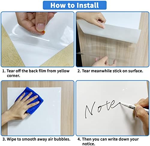 Whiteboard Sheet Self-Adhesive Stick on Fridge Metal Glass Wood Smooth Surface, Removable & Easy to Clean, Re-stickable Dry Erase White Board for Office Memo Notice Daily Weekly Family Planner 4 Pens