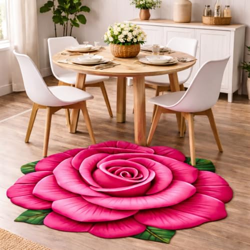 Image of 3D Rose & Floral Door Mat | Water Absorbent, Anti-Skid, Machine Washable Floor Mat | Soft Microfiber Carpet for Home, Living Room & Bedroom | Premium Decorative Mat (22x22 Inch) (Pink, Rose)