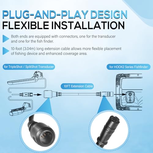 Image of Bonbo 000-14414-001 Extension Cable 10' for Lowrance TripleShot /SplitShot Transducer for Lowrance HOOK2 Series Fishfinder (10FT)