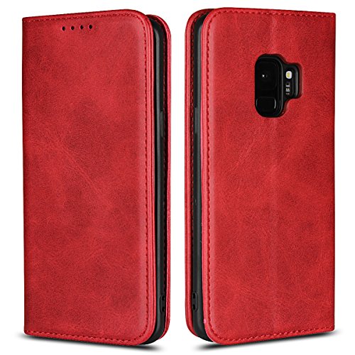 Coque cuir Galaxy S9 bordeaux pour visionnage vidéo mains libres