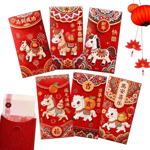 Chinese Style Envelopes - 3D Printing Packs for Year 2026-6 Pack Red Money Envelopes, for New Year Christmas Birthday Wedding Home Premiere Adults Men Women