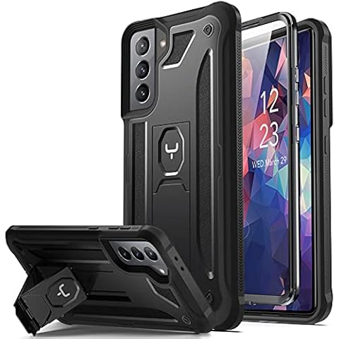 YOUMAKER Compatible with Galaxy S21 Case, Built-in Screen Protector, Kickstand Full Body Shockproof Rugged Cover for Samsung Galaxy S21 6.2 inch-Black Cover