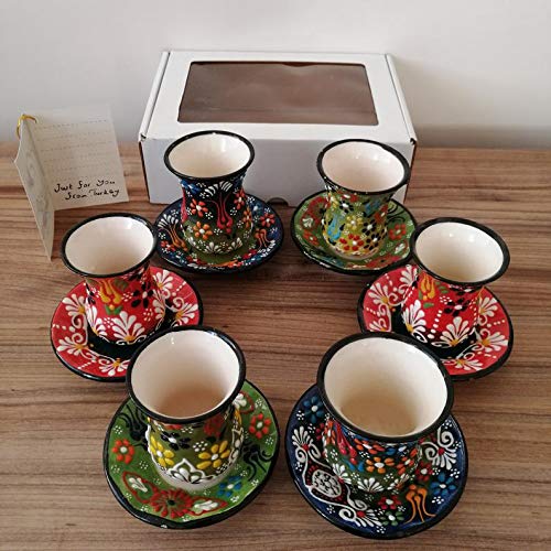 Ceramic Turkish Tea Coffee Cup Set of 6 Tile Espresso Greek Arabic Tea Coffee Set Wedding Housewarming Christmas Gift