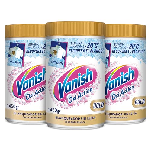 Vanish Oxi Action Gold - Quitamanchas multibeneficio, blanqueador y potenciador del lavado, para ropa blanca, En Polvo, sin lejía - Pack 4,35kg (3x1450gr)