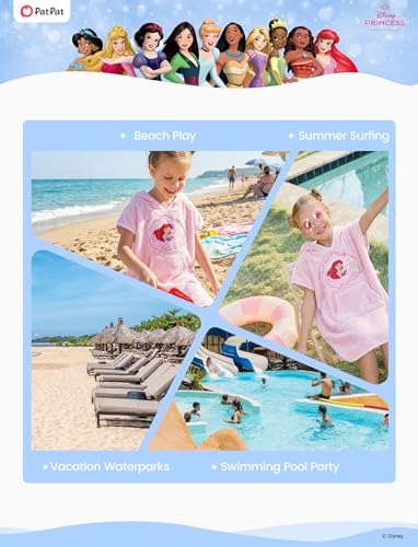 Image of Disney Marvel Princess Frozen Stitch Elsa Girls Hooded Swim Cover Up for Swimsuit Bathing Suit Swimwear Pocket 4-7 Years