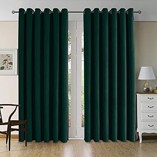 CUCRAF 100% Blackout Velvet Eyelet Curtains,2 Panels Ring Top Thermal insulated Soundproof Blackout Curtains for Bedroom,Kidsroom and Living Room, 90" x 90"(W x L), Dark Green