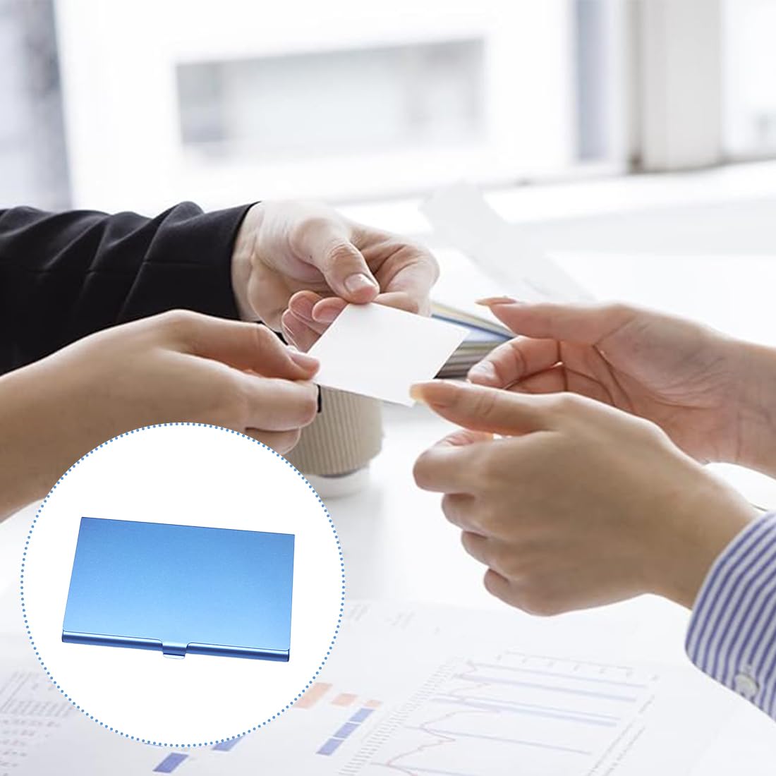 1 PIèce Porte-cartes de visite léger pour femme et homme – Étuis pour Cartes de Visite professionnel en acier inoxydable – Fermeture à boucle – Bleu