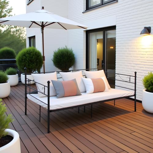 Tagesbett Bettsofa Schlafsofa Einzelbett Metallbett Jugendbett Gästebett Bett Sofas Couches 90x190 Schwarz – Bild 4