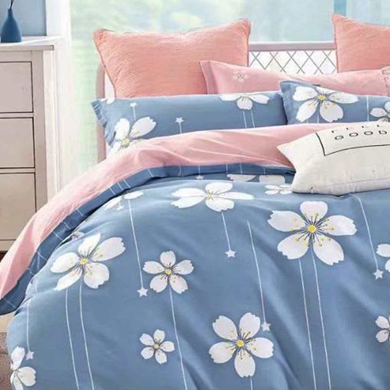 Image of Polycotton Polyester Polyfill 120 GSM Reversible Single Bed Comforter, Blanket, Queen (60x90 inch) Blue & White