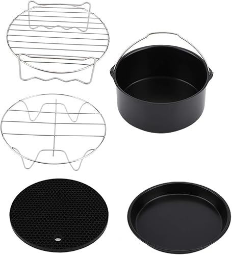Miniatura 6 de 7 pulgadas 5 unidsset Universal Air Fryer Accesorios Kit Pizza Pan Cake Barril Metal Holder Cocina Hornear Herramientas