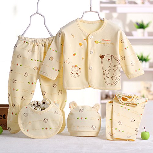 5PCS Newborn 0-3M Boys Girls Baby Cotton Clothes Tops Hat Pants Suit Outfit Sets OneSize2