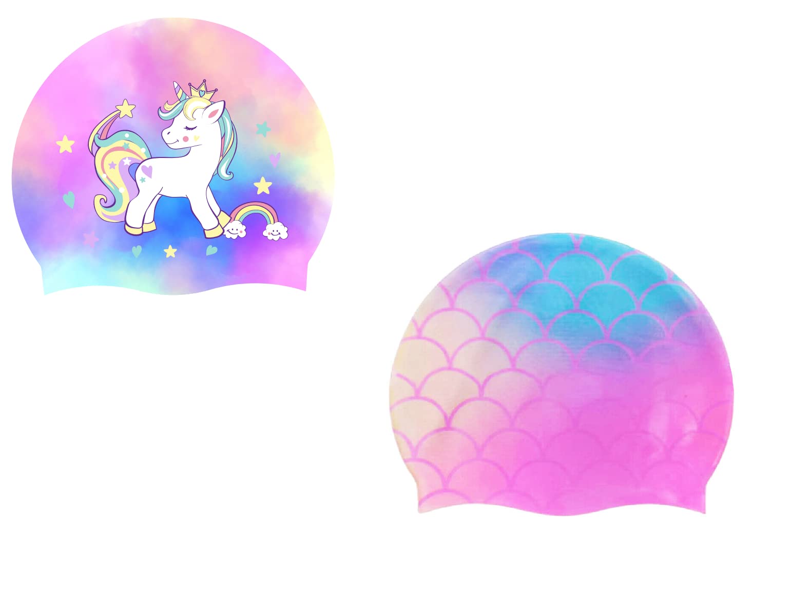 El Regalo 2 PCs Kids Swimming Caps Set- Silicone Swimming Hat for Girls Boys Waterproof Bathing Caps for Long & Short Hair with Unicorn, Astronaut, Heart, Fairy Mermaid (Unicorn & Mermaid) (B0C5RQ3155) Amazon Price History, Amazon Price Tracker