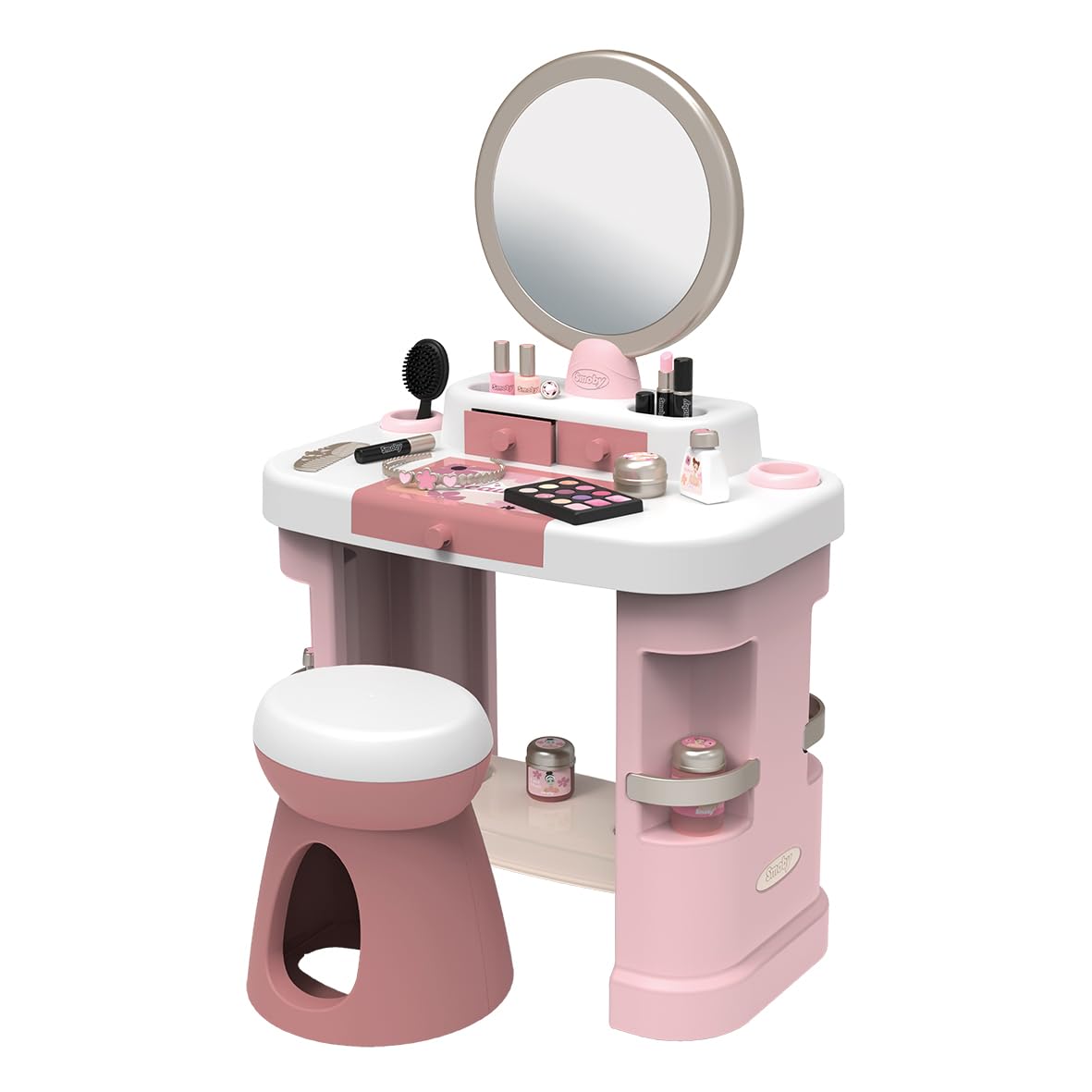 Smoby My Beauty Schminktisch – Frisiertisch mit Spiegel, 15 Accessoires für Make-up, Frisuren & Nägel (unechte Kosmetika) - mit recyceltem Material, für Kinder ab 3 Jahren