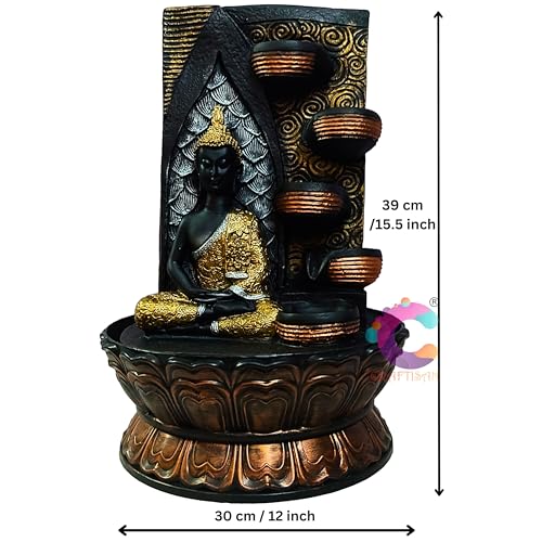 Image of Decorative Water Fountain for Home Decor, Office, Indoor & Outdoor, Garden, Puja Room, Vaastu, Reception, Spa, Gifting. (C-067, 4 Diya Meditating Buddha)