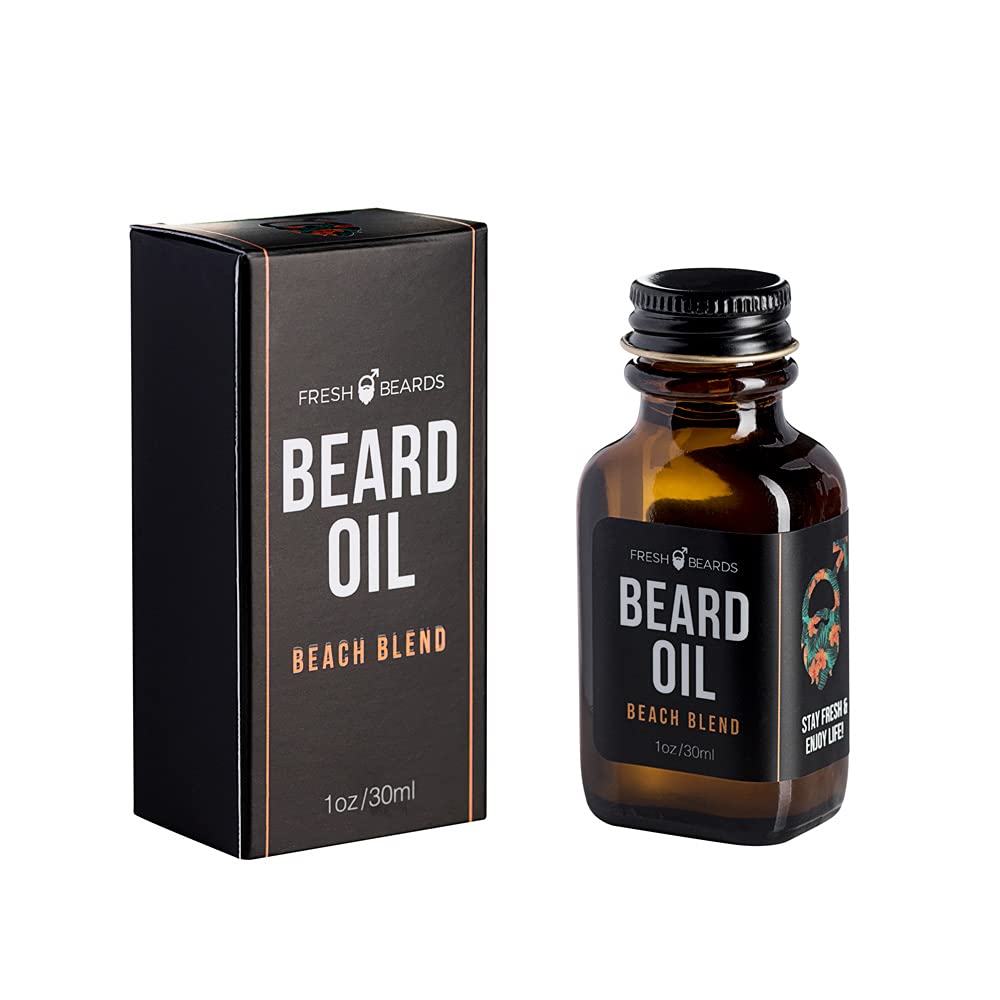 Fresh Beards Beach Blend Beard Oil - Coconut, Sunshine & Lemongrass Fragrance - Scented Mens Beard and Mustache Oil - Soothing Anti-Itch Moisturizer & Softener for Dandruff Prevention and Healthy Beard Growth