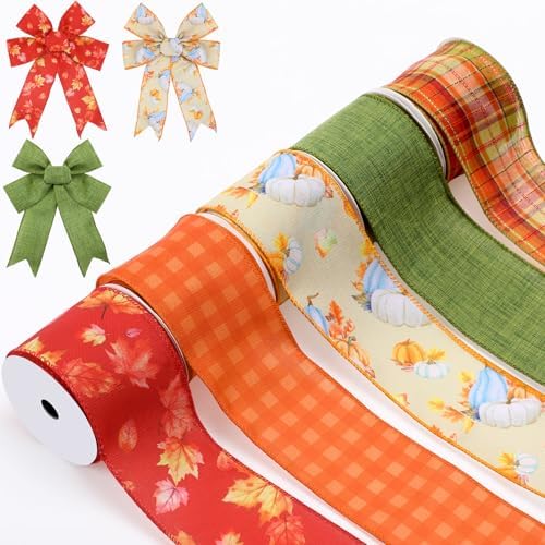 Blosssound Thanksgiving Ribbon Wired for Wreaths Crafts 2.5 Inch ...