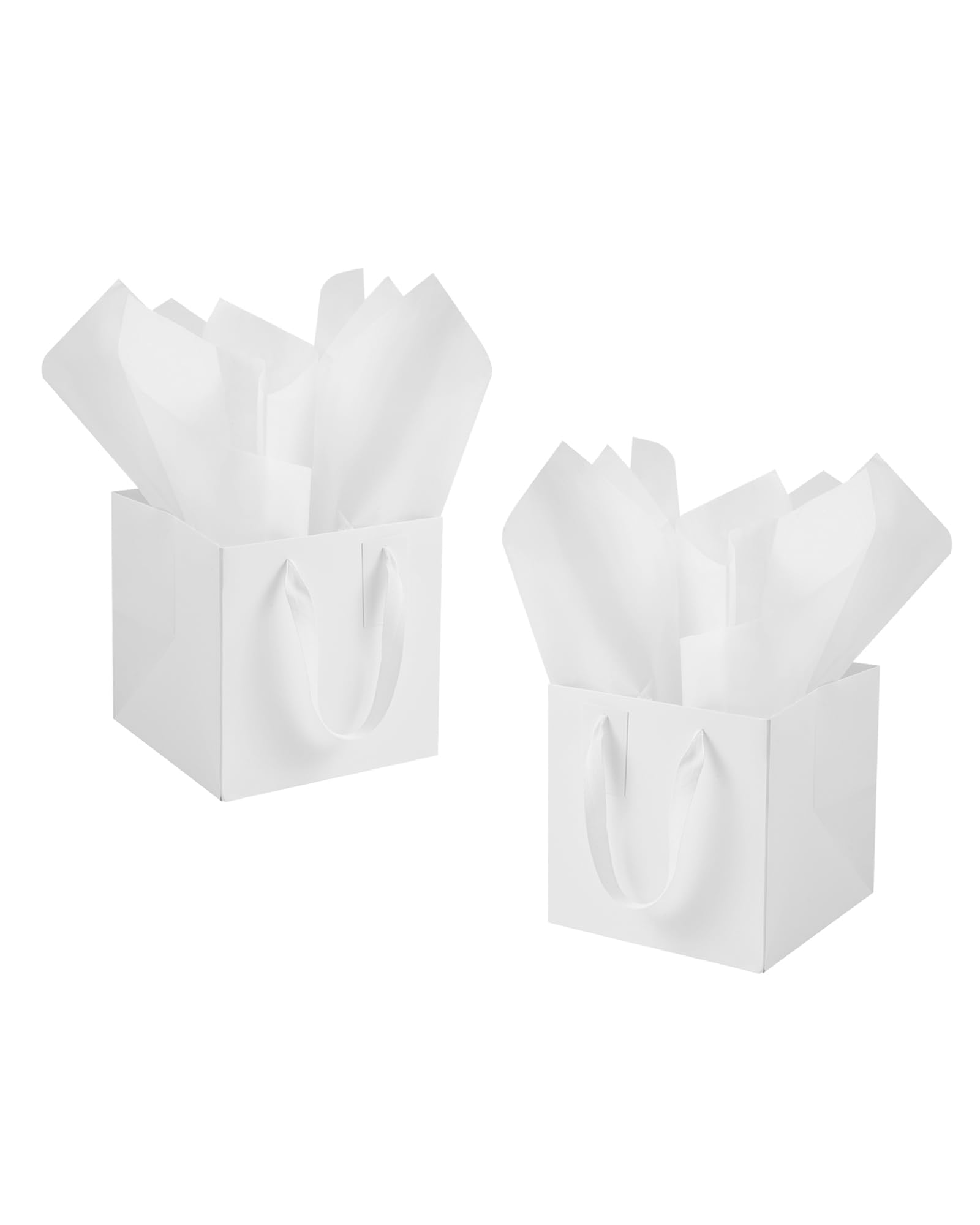 IN-JOOYAA 10 sacchetti regalo quadrati bianchi con carta velina, grandi sacchetti regalo con manici, per regali (30,5 x 30,5 x 30,5 cm)