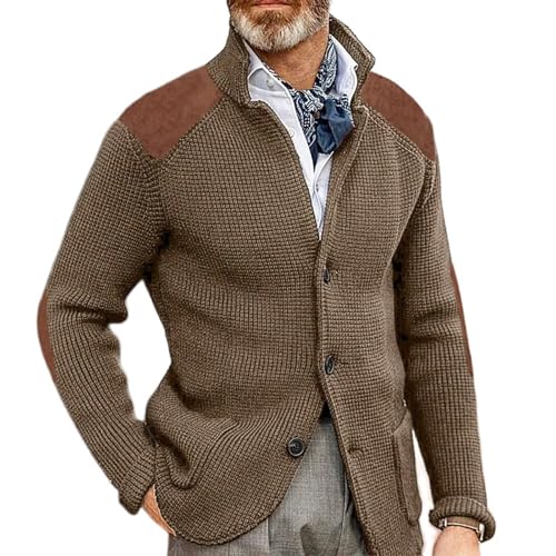 ADHOWBEW Sweaters for Men Knitted V Neck Cardigan Shawl Collar Long Sleeve Winter Button Down Soft with Pockets Warm Coat