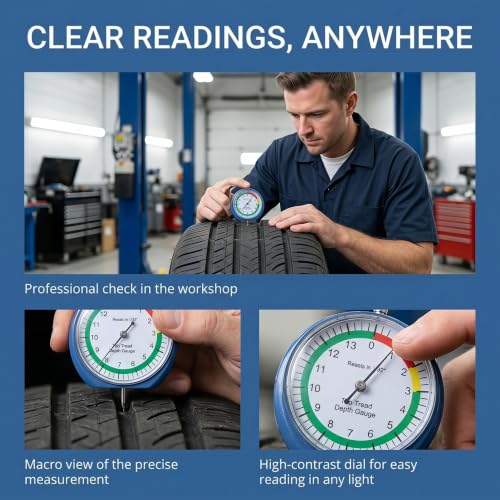 LALAFINA Miernik głębokości bieżnika opon, uniwersalny przyrząd do kontroli