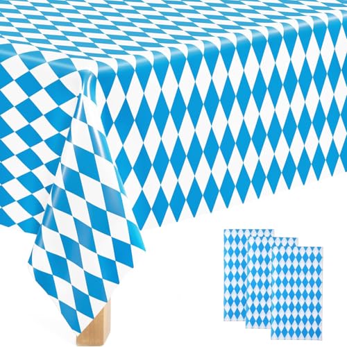 Wevmris 3 Pack Oktoberfest Tablecloth, 54x108 Inch Blue and White Checkered Rectangular Oktoberfest Table Cover, Oktoberfest German Party Decoration (3)