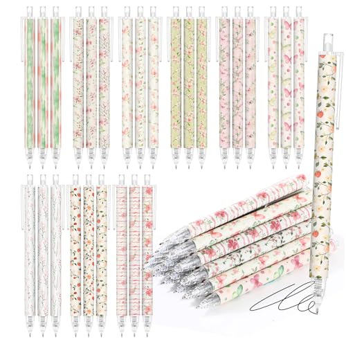 Image of Jetec 108 Pcs Back to School Floral Ballpoint Pens Cute Aesthetic Ballpoint Pens Retractable Office Supplies Gift for Teacher Journal Planning Notepad Desk Decor for Women Girls Staff Coworker
