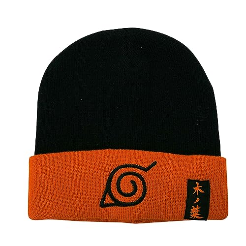 ABYSTYLE Naruto Shippuden Konoha Beanie One Size Black & Orange Anime Manga Hat Headgear Merch Gift