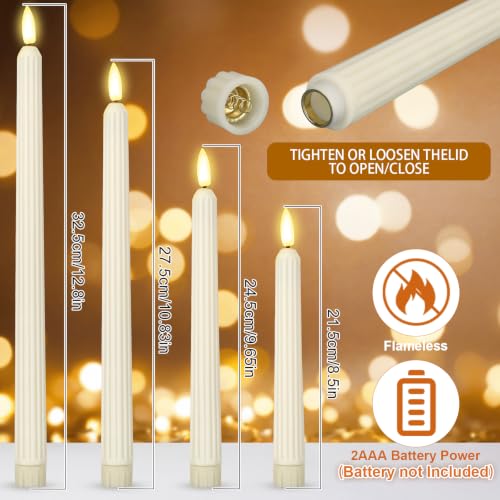 Image of Rossesay 24 Pcs Flameless LED Taper Candles Battery Operated Candle Flameless Candlesticks Flickering for Christmas Church Wedding Indoor Decoration (Roman Column,8.5 inch,9.65 inch,10.8 inch,12.8 inch,Ivory White)