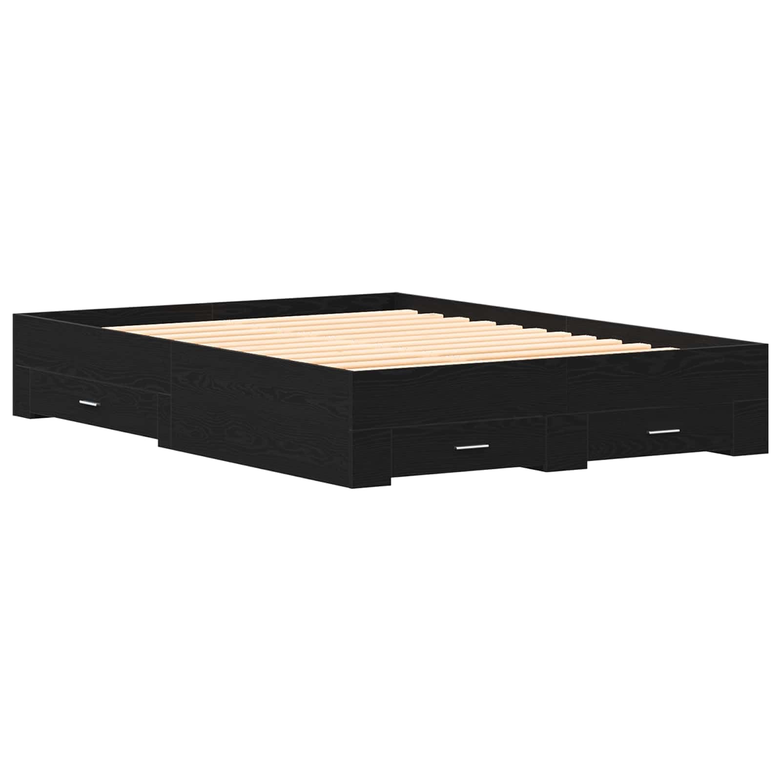 vidaXL Bettrahmen Schwarz Eichen-Optik 140 x 200 cm Holzwerkstoff, Stylisches Stauraum-Bettgestell, rechteckiges Minimalistendesign, Möbel aus Holz für Moderne Schlafzimmer