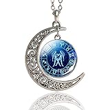 Größe; Halskette 43 cm DDDDMMMY Sternzeichen Halsketten,12 Sternzeichen Zwillinge Cabochon Glas Crescent Moon Silber Halskette Edelstahl Konstellation Anhänger, Mode Geburtstagsgeschenk Für Freundin Frau