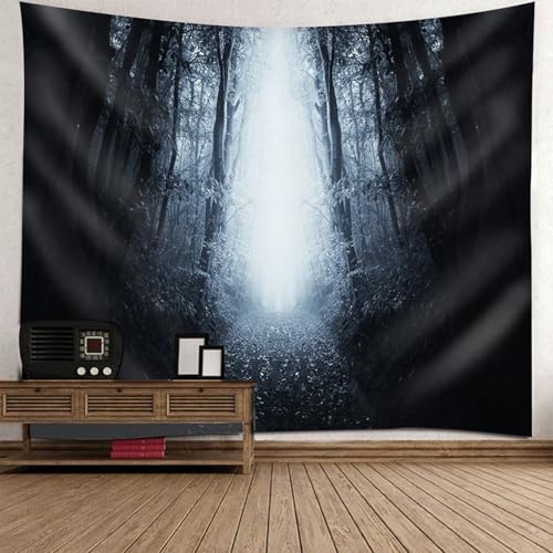 Tapisserie art décoration forêt de nuit au graphisme hivernal raffiné