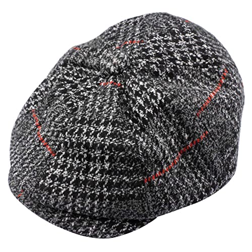 Image of The Tie Hub Baker's Boy Flat Cap, Premium Wool Warmth, Vintage Newsboy Style, Structured Rounded Crown, Grey & Black, 55-60 cm