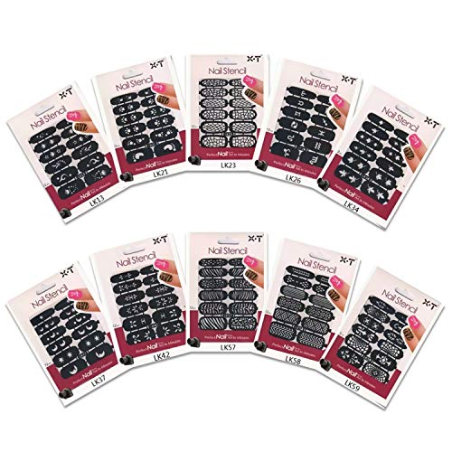 Airbrush Fingernagel Schablonen Set für Airbrush Kompressor mit Pistole und Beauty Nail Art (10-er Set selbstklebende Fingernagel-Schablonen)