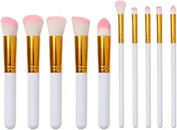 Kit de Pincéis Profissionais para Maquiagem – 10 Peças Premium, Cerdas Sintéticas Macias, Cabo Ergonômico, Ideal para Base, Contorno, Esfumar e Olhos – Design Luxuoso (Branco)
