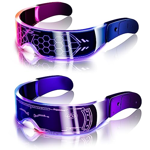 Tanganan LED Visor Glasses, 2pcs LED Light Up Glasses Neon Luminous Glasses 7 Color 5 Modes Cool LED Glasses for Adult