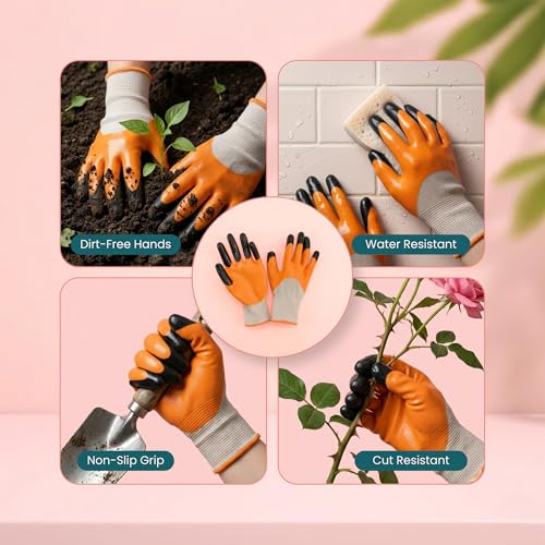 Image of Zamia Gardening Gloves, Orange, Flexible & Thorn-Proof, for Beginners