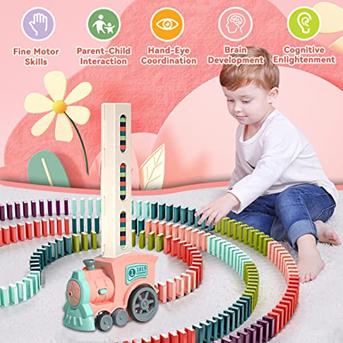 Automatic Domino Train Toy Set For Kids, Electric Dominoes Blocks Set Building And Stacking Toys Creative Kids Games Early Education Christmas Birthday Gift Toys For 3 4 5 6 Year Old Girls Boys(Pink) #TOP2