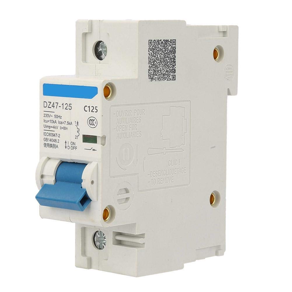 Keenso Disyuntor de corriente, DZ47-125 1P, interruptor de circuito en miniatura de corriente 230 V 80/100/125 A, interruptor de fuga de protección suplementaria (125 A), disyuntor dz47-125