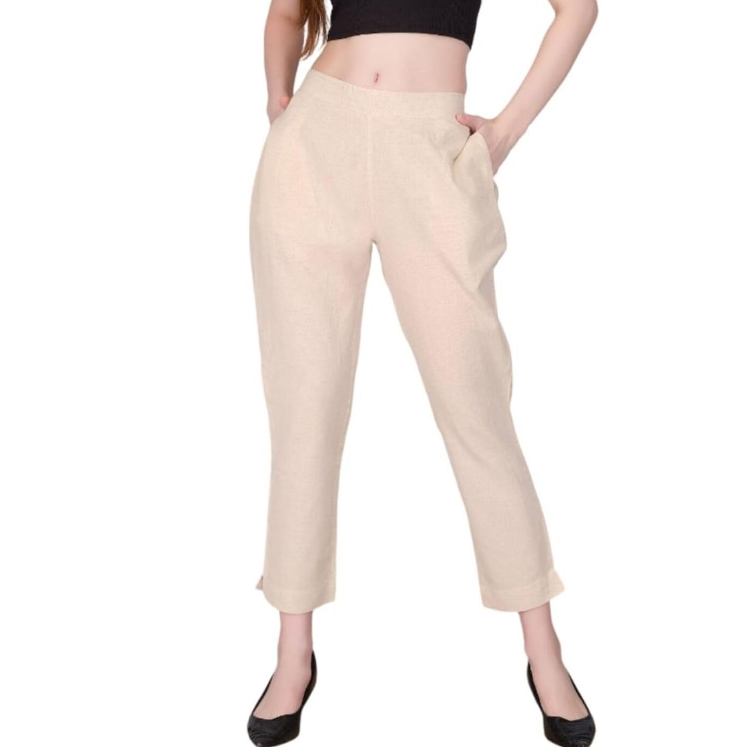 vivika Women’s Cotton Flex Straight Fit Pants Pockets | Comfortable Ethnic Pants,Mid-Rise Casual Trousers for Kurti, Office & Travel Wear,Fits Waist 28"–38"-picture-31