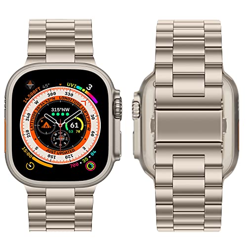 Image of HITZEE Compatible with Apple Watch Ultra Band 49mm Business Stainless Steel Metal Strap Men Women Link Bands Compatible for Apple Watch Ultra 3 /2 /1, 49mm Starlight