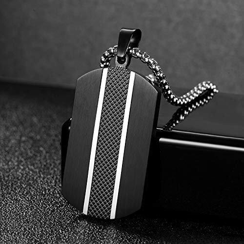 Stainless Steel Dog Tag Necklace for Men - Two-Tone Real Carbon Fibre Unisex Pendant2