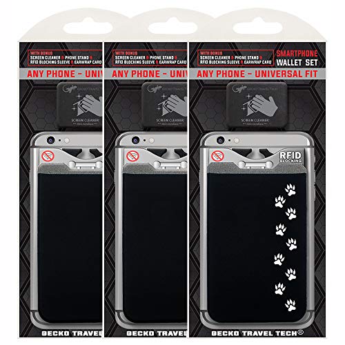 Gecko Travel Tech 3 Pack Cat Paw Phone Card Holder -Credit Card Holder for Mobile Phone - Cat Design cardholder - CATPAW Black - 3 Pack