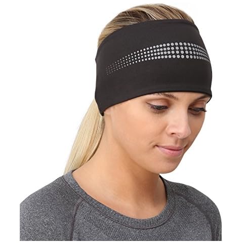 TrailHeads Womens Ponytail Headband - Reflective, Moisture Wicking Hair Headband for Running, Winter - Adrenaline Series - Black Reflective Cover