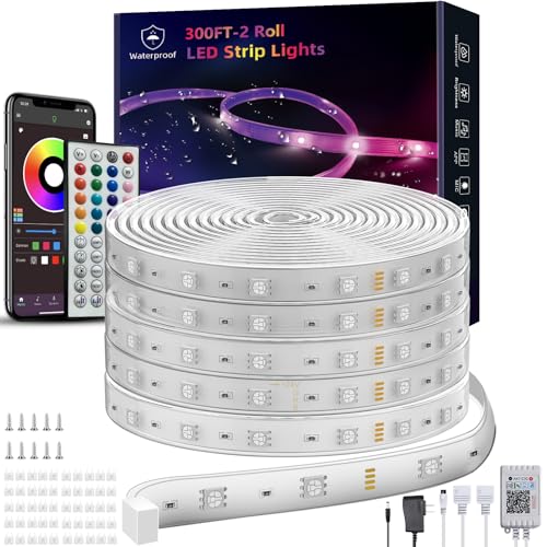 Image of Ledagic 300ft Outdoor Led Strip Lights Waterproof, Ip68 Outside Led Light Strip Waterproof with Remote and App Control, Exterior Led Rope Lights Music Syne RGB Strip Lights for House Decor (2*150ft)