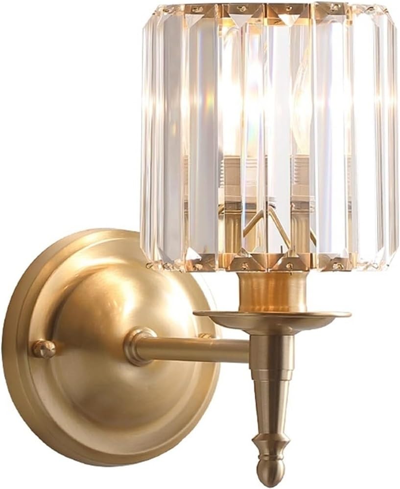 JKJZSALJ European Simple Wall Light Antique Brass Colour E14 Crystal Wall Light Fixture Candle Sconce Interior Decoration Fixture Modern Gold Lighting for Living Room Dining Room,1-li,1