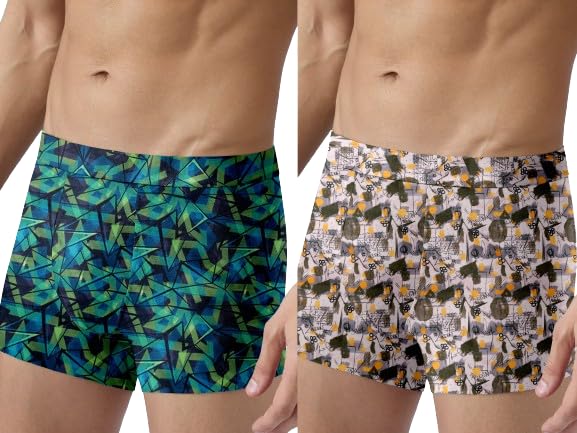 Image of Regular Fit Printed Trunks for Men Pack of 2| Mircromodal, Elastane Fabric, Anti-Bacterial and Microfibre Waistband