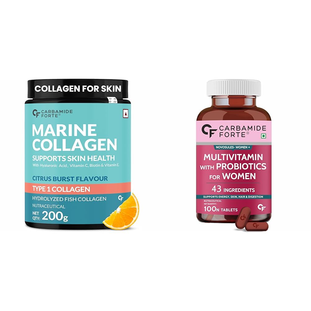 Carbamide Forte Marine Collagen Powder Supplements for Skin & Hair & Multivitamin Tablets for Women With 43 Ingredients | 20 Serving 200g Powder + 100 Tablets-picture-40