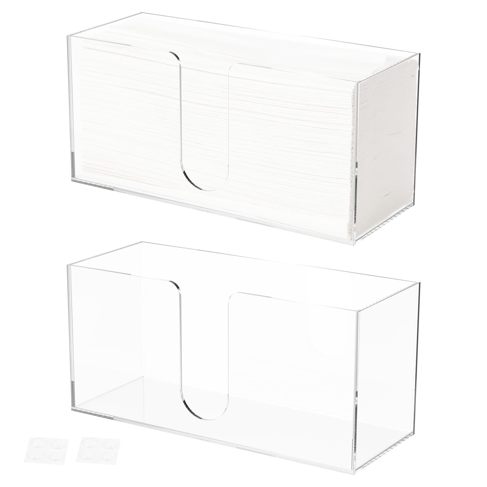 Sesaver 2 Pcs Acrylic Countertop Paper Towel Holder, 5mm Thick Clear Hand Towel Dispenser for Bathroom & Kitchen, Fits Z-Fold, C-Fold, MultiFold Premium Guest Napkins & Facial Towels